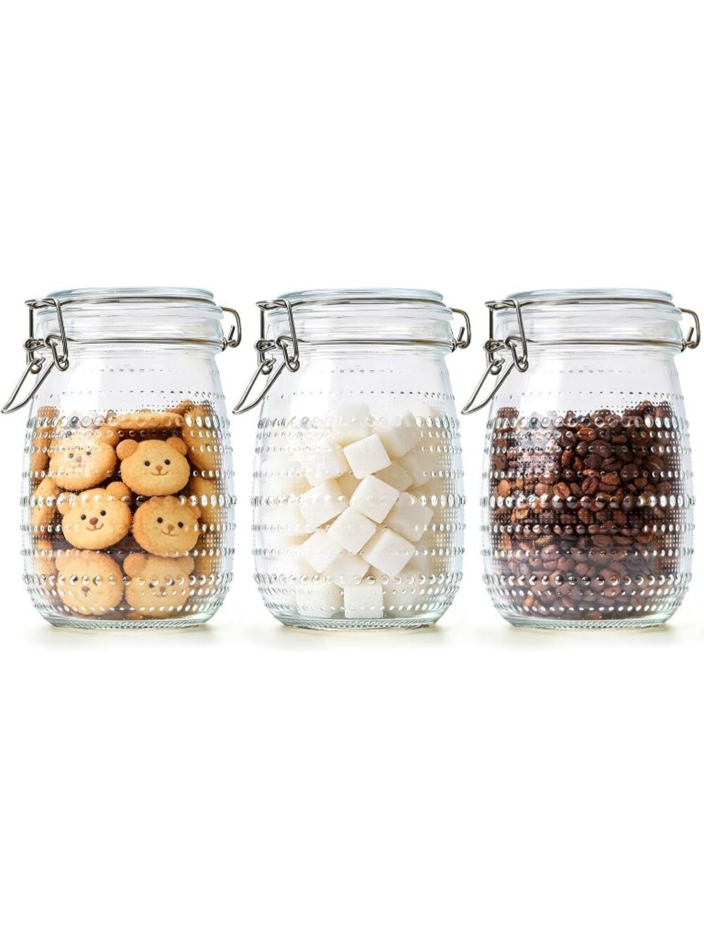 New Round Glass Jars with Airtight Lids 34 oz 3 Pack Wide Mouth Hobnail
